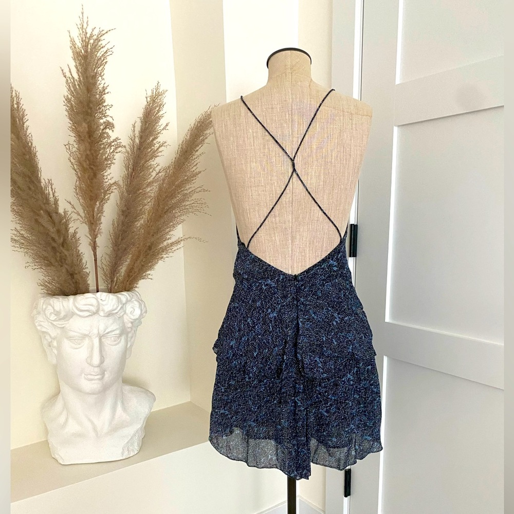 Zara ruffled print mini dress black XS